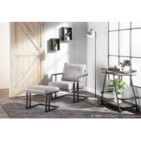 Lumisource C2-ROMAN BKGY Roman Industrial Lounge Chair and Ottoman in Black Metal and Grey Faux Leather